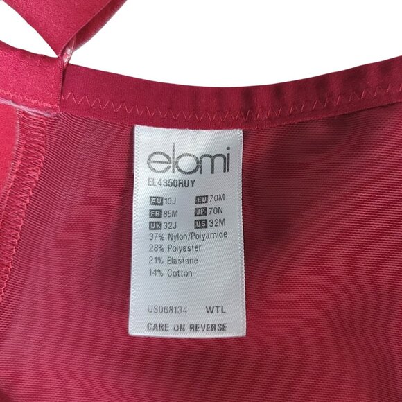 Elomi Sachi Underwire Plunge Bra Ruby Red 32M Wide Adj Unlined Sheer Unpadded - Picture 8 of 9